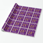 [ Thumbnail: Elegant, Purple, Faux Gold 21st Birthday + Name Wrapping Paper ]