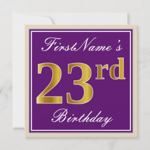 Elegant, Purple, Faux Gold 23rd Birthday + Name Invitation
