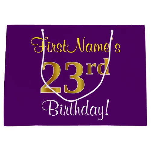 Elegant Purple Faux Gold 23rd Birthday  Name Large Gift Bag