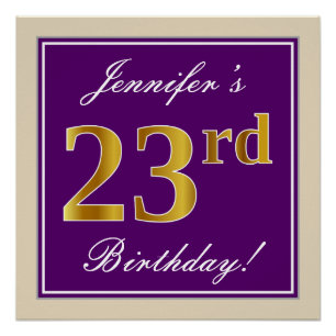 Elegant, Purple, Faux Gold 23rd Birthday + Name Poster