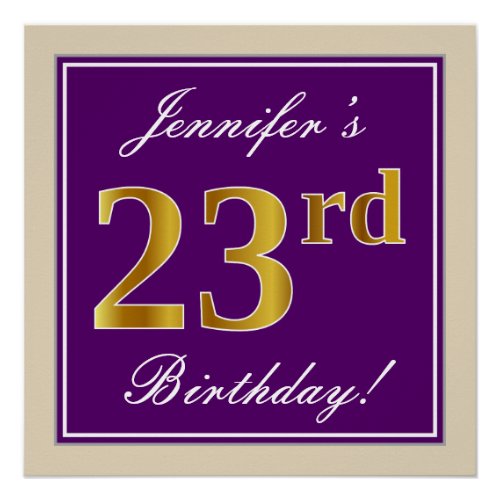 Elegant Purple Faux Gold 23rd Birthday  Name Poster