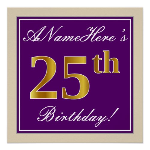 Elegant Purple Faux Gold 25th Birthday  Name Poster