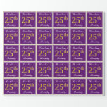 [ Thumbnail: Elegant, Purple, Faux Gold 25th Birthday + Name Wrapping Paper ]