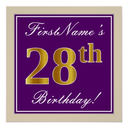 Elegant Purple Faux Gold 28th Birthday  Name Poster