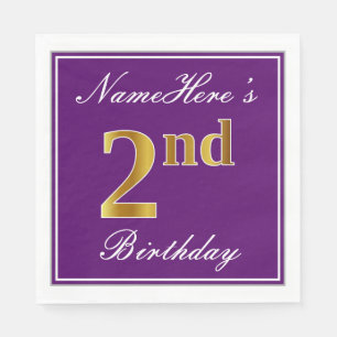 Elegant Purple, Faux Gold 2nd Birthday + Name Napkins
