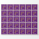 [ Thumbnail: Elegant, Purple, Faux Gold 2nd Birthday + Name Wrapping Paper ]
