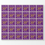 [ Thumbnail: Elegant, Purple, Faux Gold 30th Birthday + Name Wrapping Paper ]