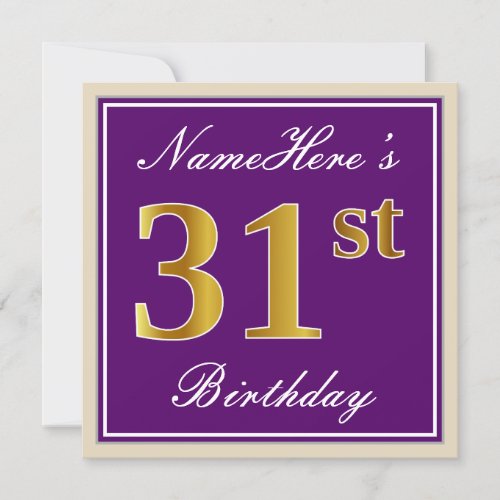 Elegant Purple Faux Gold 31st Birthday  Name Invitation