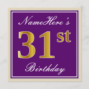 Elegant, Purple, Faux Gold 31st Birthday + Name Invitation