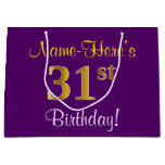 [ Thumbnail: Elegant, Purple, Faux Gold 31st Birthday + Name Gift Bag ]