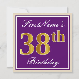 Elegant, Purple, Faux Gold 38th Birthday + Name Invitation