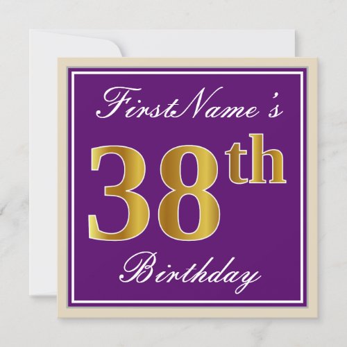 Elegant Purple Faux Gold 38th Birthday  Name Invitation