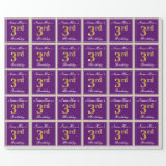 [ Thumbnail: Elegant, Purple, Faux Gold 3rd Birthday + Name Wrapping Paper ]