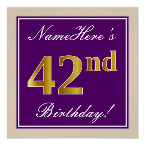 Elegant Purple Faux Gold 42nd Birthday  Name Poster