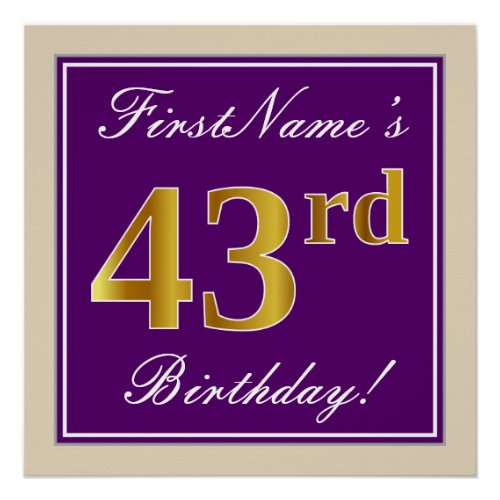 Elegant Purple Faux Gold 43rd Birthday  Name Poster