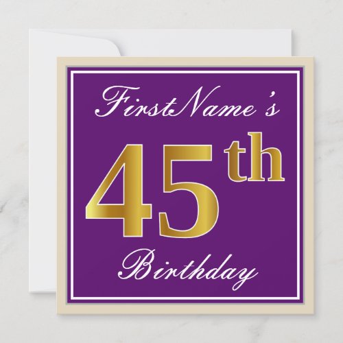 Elegant Purple Faux Gold 45th Birthday  Name Invitation