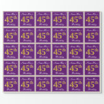 [ Thumbnail: Elegant, Purple, Faux Gold 45th Birthday + Name Wrapping Paper ]