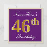 [ Thumbnail: Elegant, Purple, Faux Gold 46th Birthday + Name Invitation ]