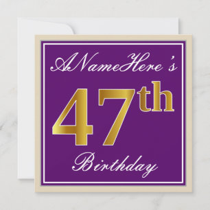 Elegant, Purple, Faux Gold 47th Birthday + Name Invitation