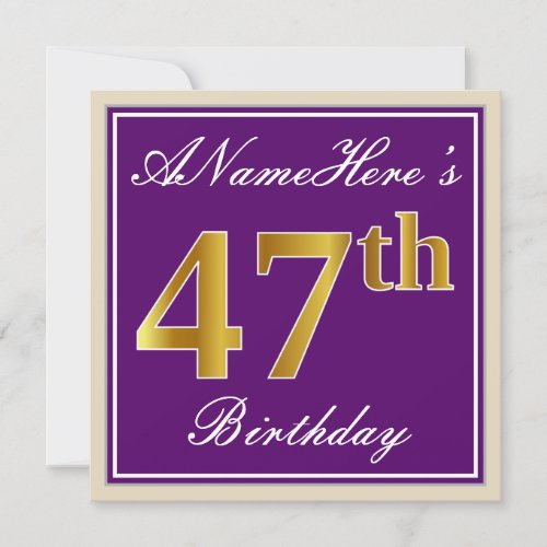 Elegant Purple Faux Gold 47th Birthday  Name Invitation