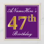 [ Thumbnail: Elegant, Purple, Faux Gold 47th Birthday + Name Invitation ]