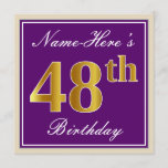 [ Thumbnail: Elegant, Purple, Faux Gold 48th Birthday + Name Invitation ]