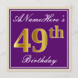 [ Thumbnail: Elegant, Purple, Faux Gold 49th Birthday + Name Invitation ]