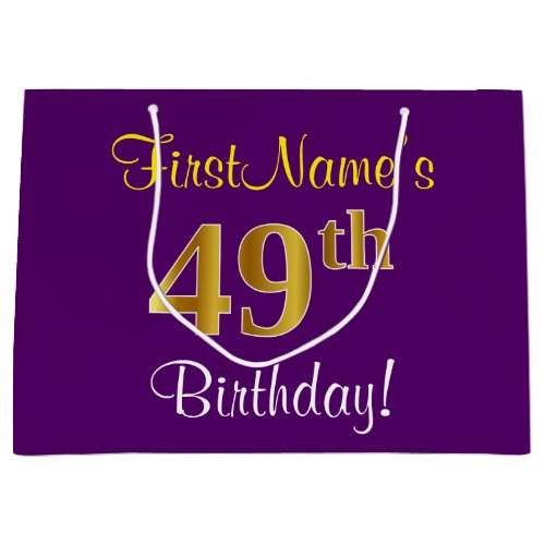 Elegant Purple Faux Gold 49th Birthday  Name Large Gift Bag