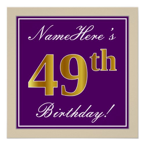 Elegant Purple Faux Gold 49th Birthday  Name Poster