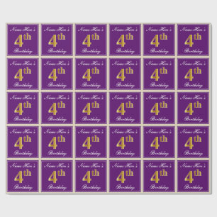 Elegant, Purple, Faux Gold 4th Birthday + Name Wrapping Paper