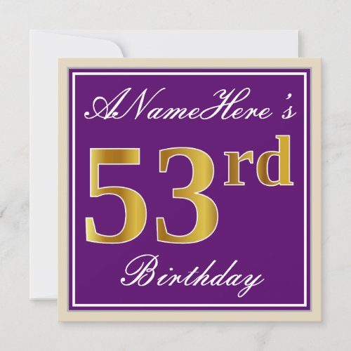 Elegant Purple Faux Gold 53rd Birthday  Name Invitation