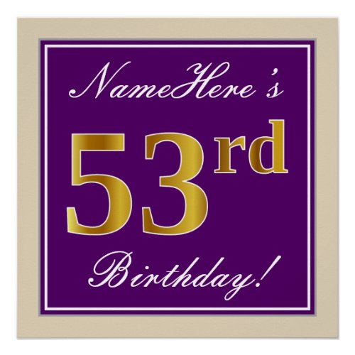 Elegant Purple Faux Gold 53rd Birthday  Name Poster