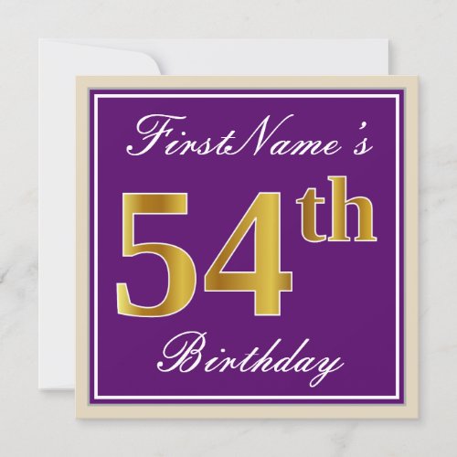 Elegant Purple Faux Gold 54th Birthday  Name Invitation