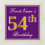 [ Thumbnail: Elegant, Purple, Faux Gold 54th Birthday + Name Invitation ]