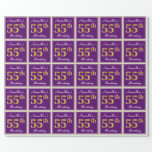 [ Thumbnail: Elegant, Purple, Faux Gold 55th Birthday + Name Wrapping Paper ]
