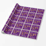 [ Thumbnail: Elegant, Purple, Faux Gold 57th Birthday + Name Wrapping Paper ]