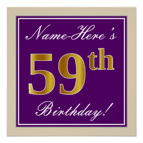 Elegant Purple Faux Gold 59th Birthday  Name Poster