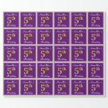 [ Thumbnail: Elegant, Purple, Faux Gold 5th Birthday + Name Wrapping Paper ]