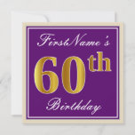 [ Thumbnail: Elegant, Purple, Faux Gold 60th Birthday + Name Invitation ]
