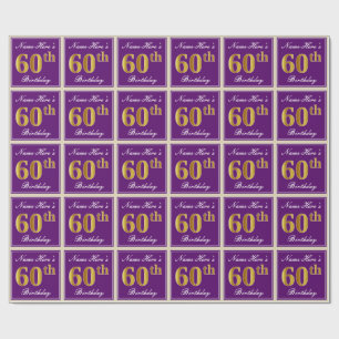 Elegant, Purple, Faux Gold 60th Birthday + Name Wrapping Paper