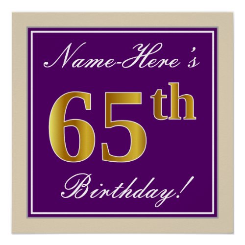 Elegant Purple Faux Gold 65th Birthday  Name Poster