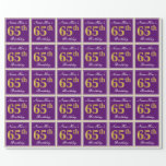 [ Thumbnail: Elegant, Purple, Faux Gold 65th Birthday + Name Wrapping Paper ]