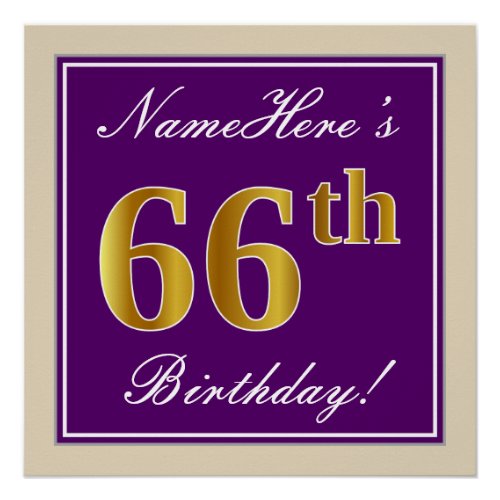 Elegant Purple Faux Gold 66th Birthday  Name Poster