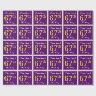 Elegant, Purple, Faux Gold 67th Birthday + Name Wrapping Paper