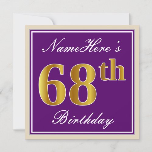 Elegant Purple Faux Gold 68th Birthday  Name Invitation