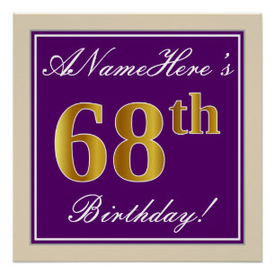 Elegant, Purple, Faux Gold 68th Birthday + Name Poster
