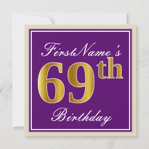 Elegant Purple Faux Gold 69th Birthday  Name Invitation