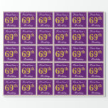 [ Thumbnail: Elegant, Purple, Faux Gold 69th Birthday + Name Wrapping Paper ]