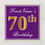 [ Thumbnail: Elegant, Purple, Faux Gold 70th Birthday + Name Invitation ]