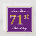 [ Thumbnail: Elegant, Purple, Faux Gold 71st Birthday + Name Invitation ]